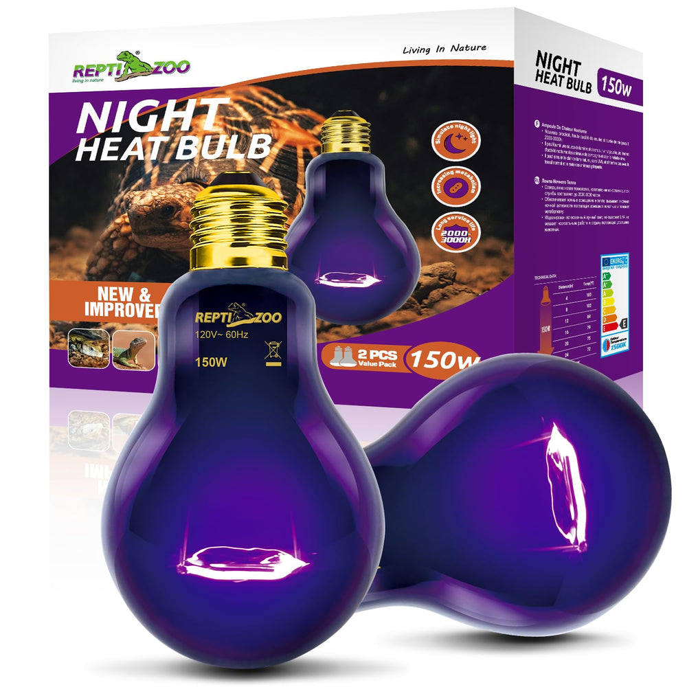 REPTIZOO 2-pack 150W night heat lamp for reptile enclosures