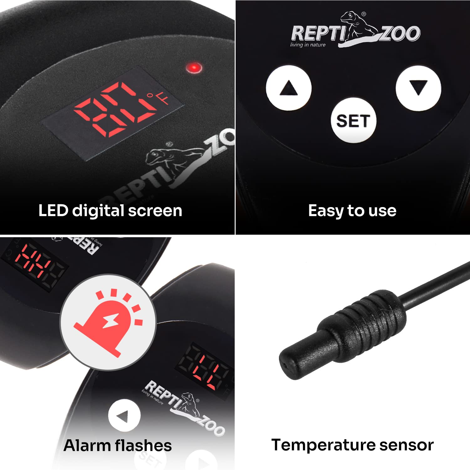 REPTIZOO dimming thermostat Celsius/Fahrenheit toggle for versatile monitoring