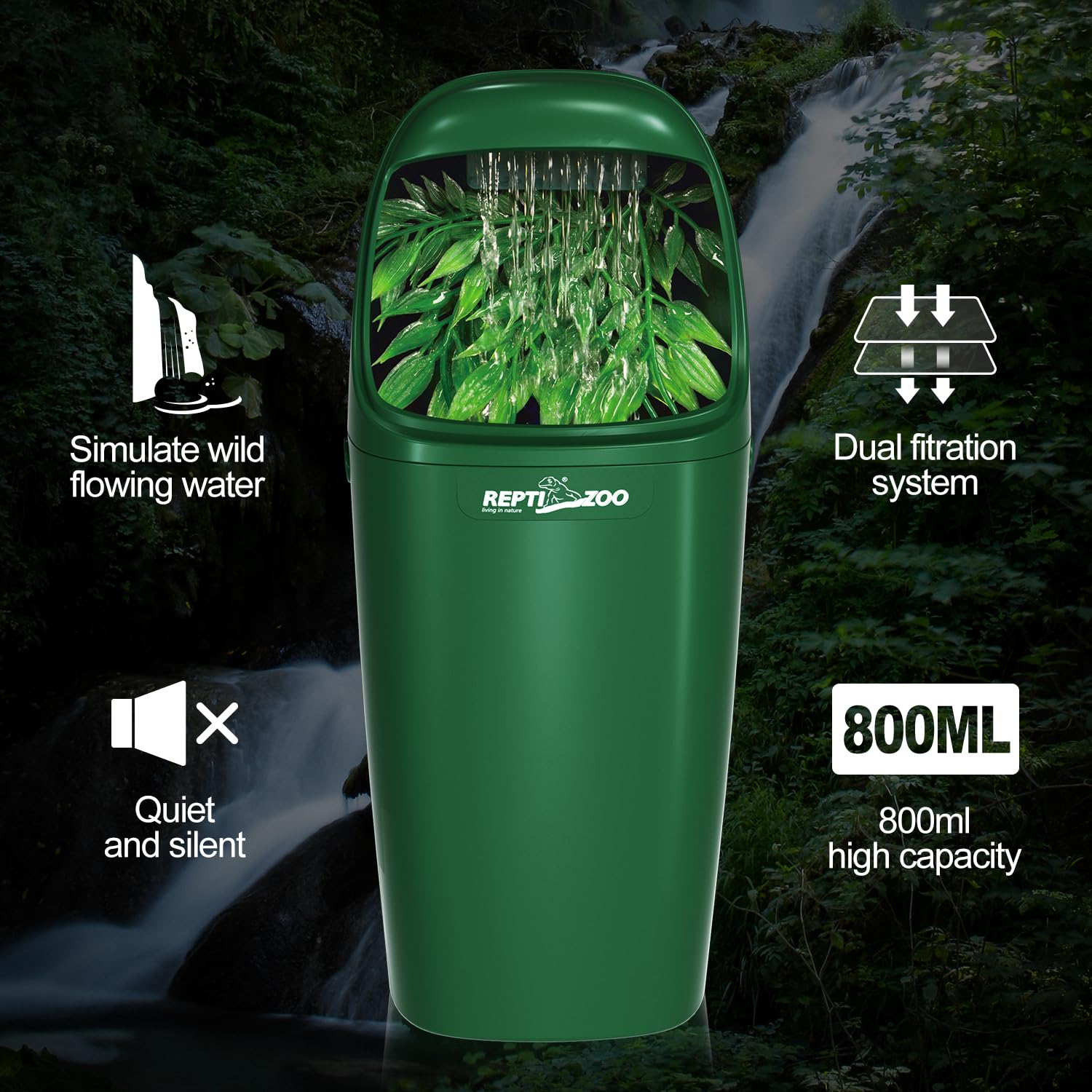 REPTIZOO dual-filtration system for cleaner water in your terrarium