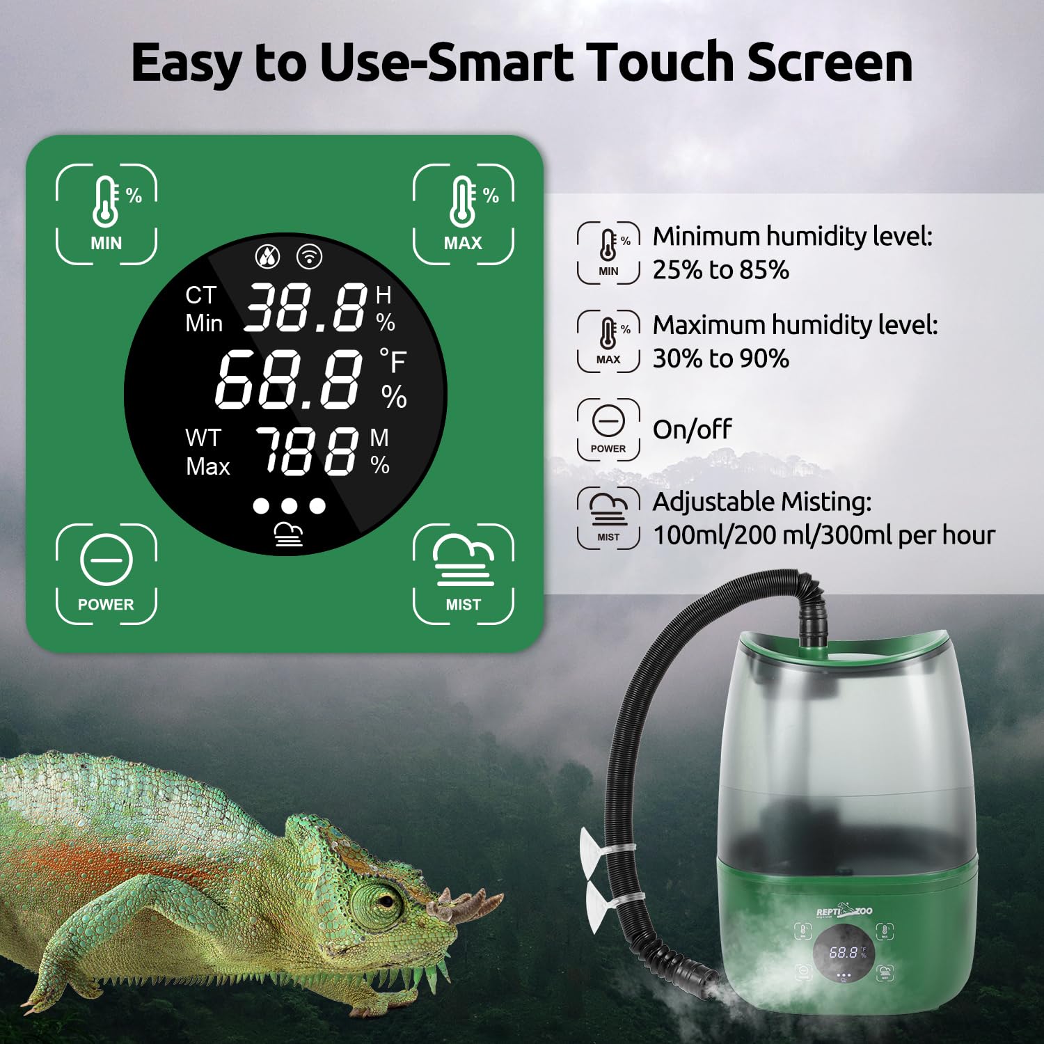 REPTIZOO extended misting tube allows flexible placement in large tanks