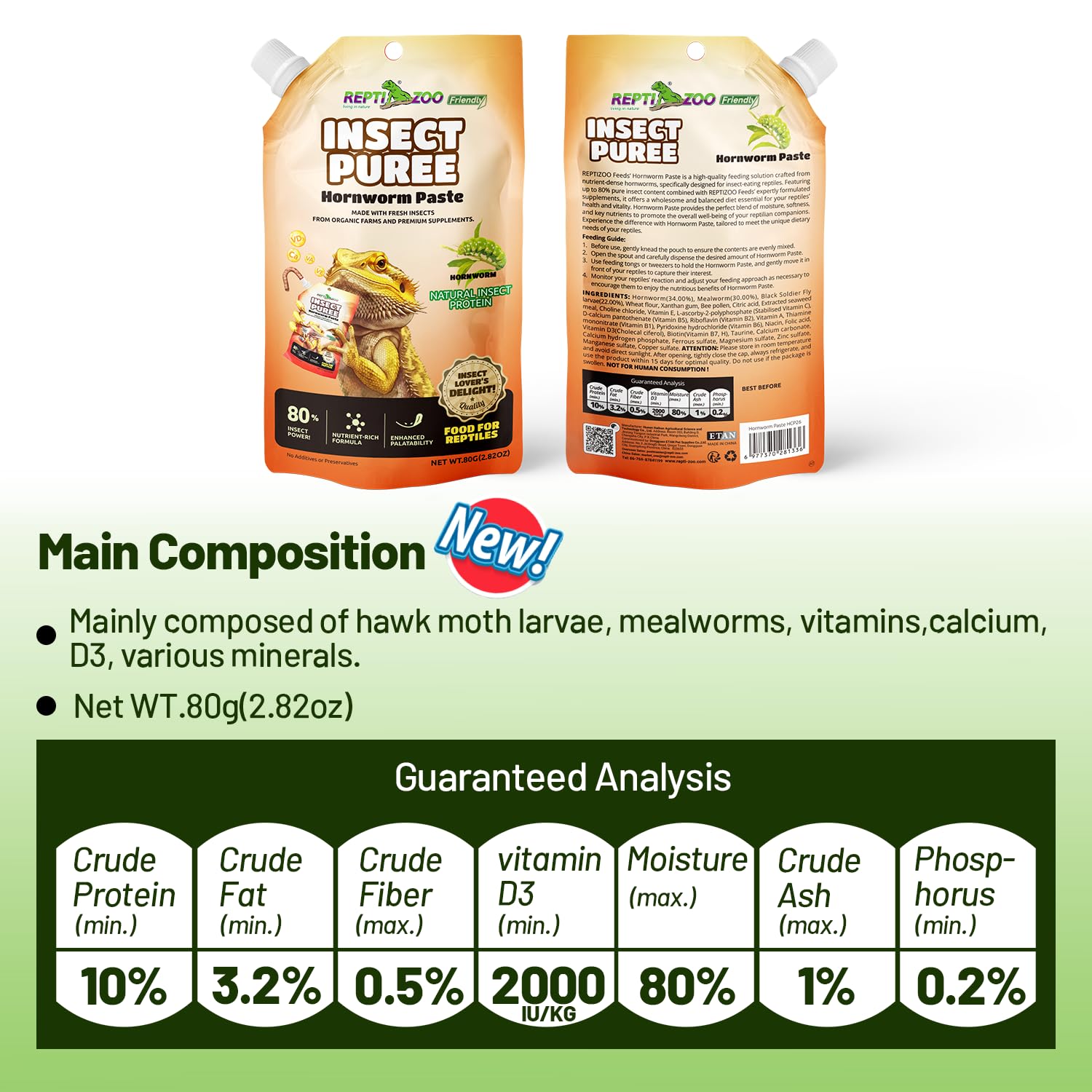 REPTIZOO FRIENDLY calcium and vitamin D3 minerals detail supports overall health.