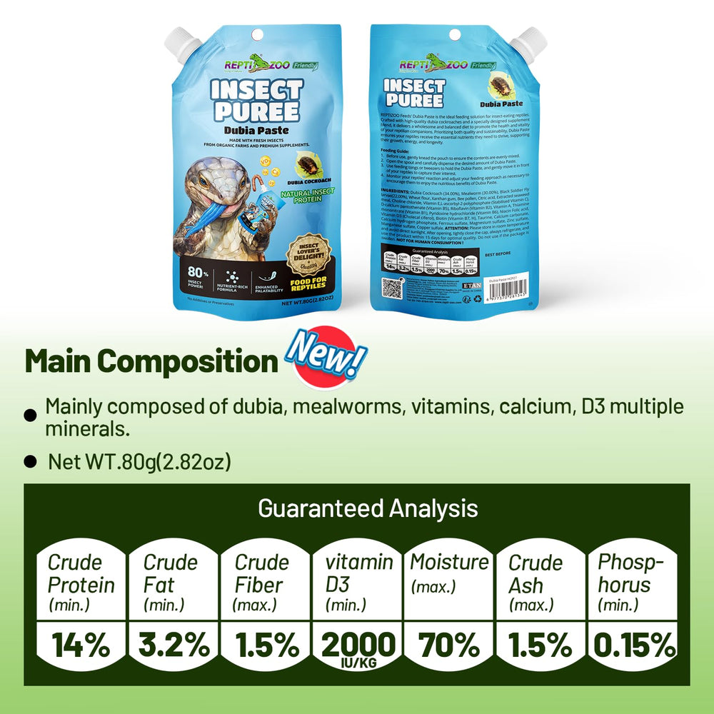 REPTIZOO FRIENDLY dubia-mealworms mix feeding option supports varied reptile diets.