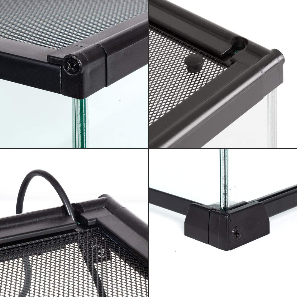 REPTI ZOO full-view tempered glass tank highlights 360° observation.