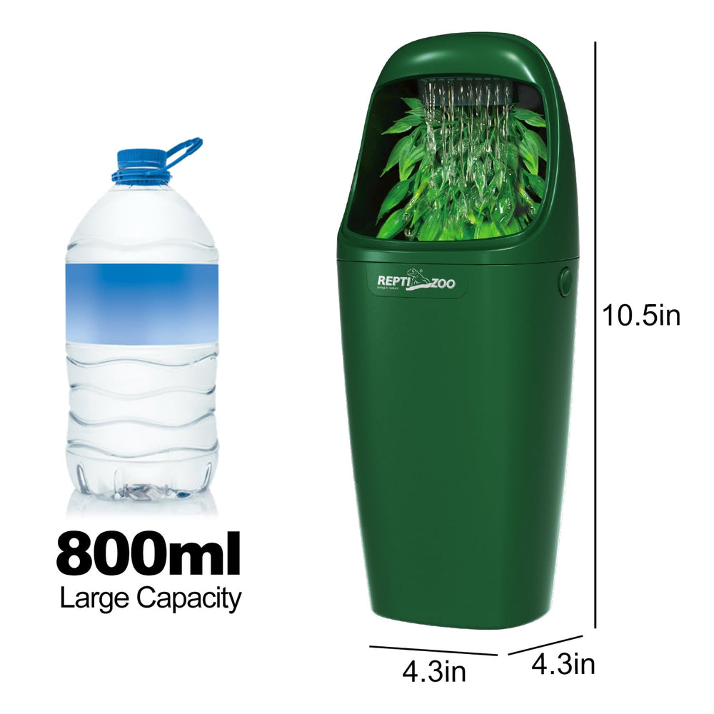 REPTIZOO leaf-design terrarium water dispenser features decorative leaves and steady flow