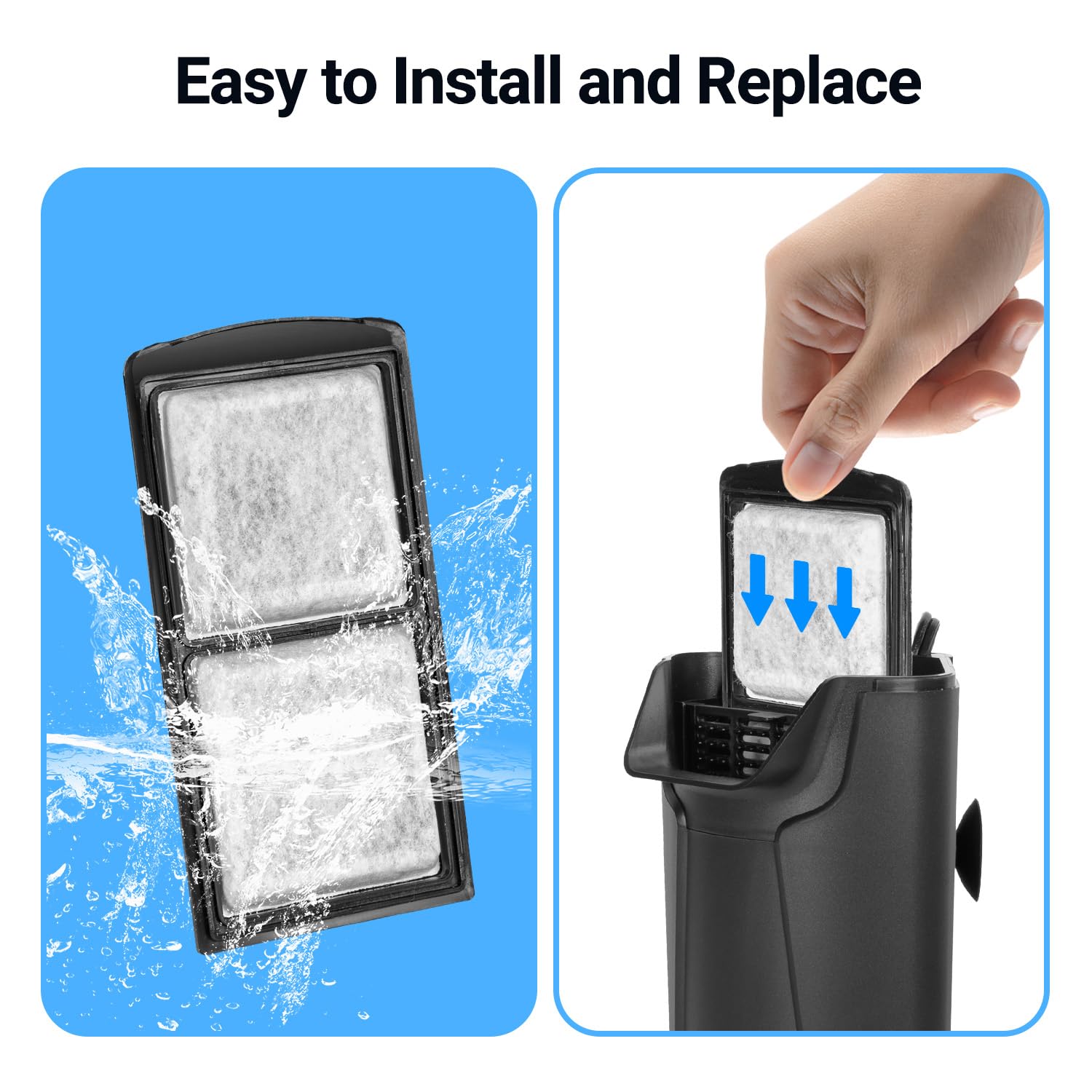 REPTIZOO 3-stage bio filtration cartridge removing impurities from tank water.