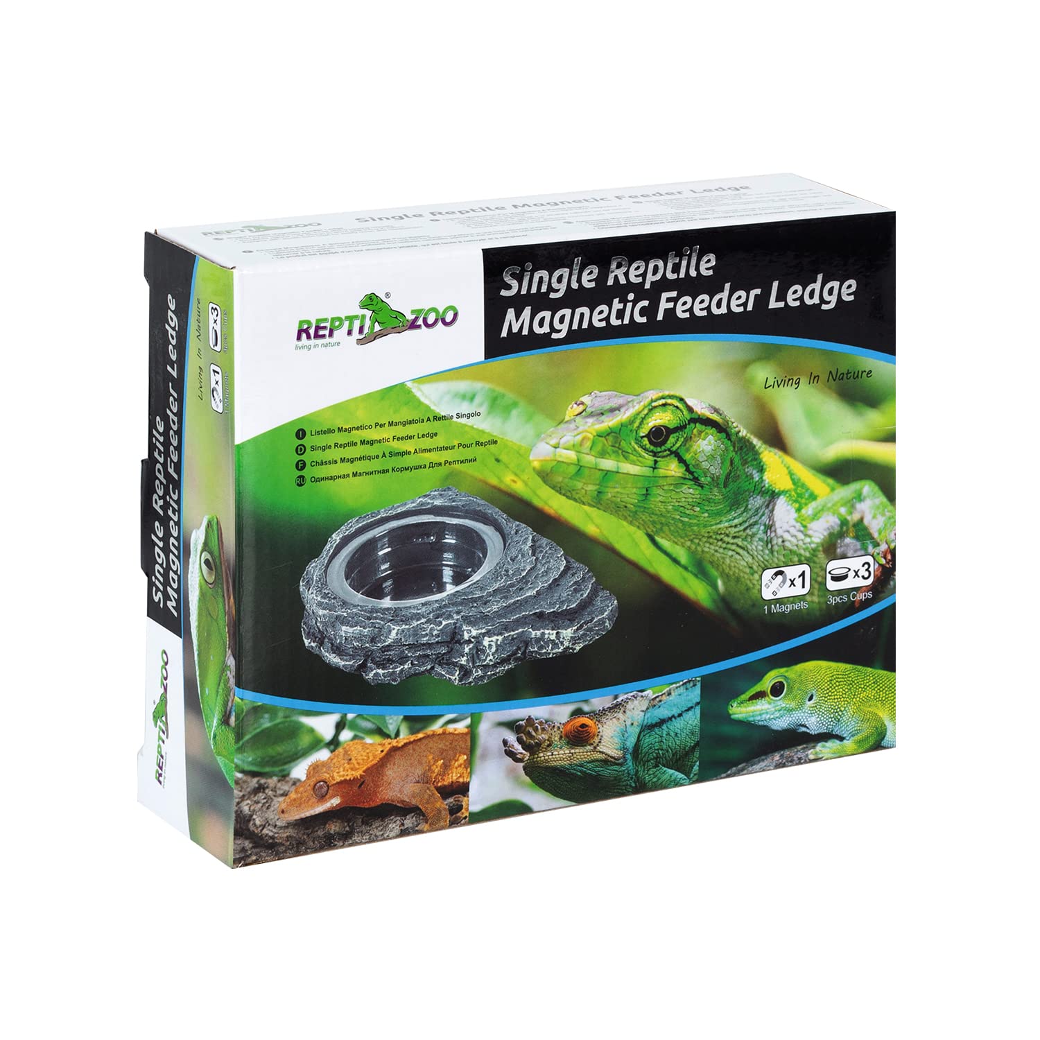 REPTIZOO reptile magnetic feeder ledge close-up shows sturdy construction and three included cups