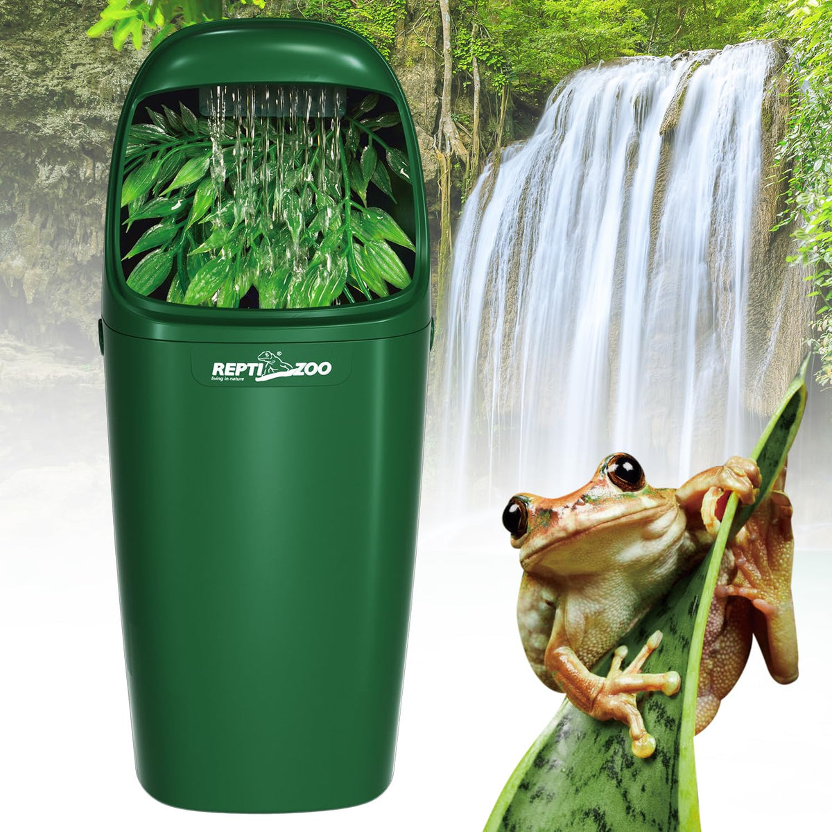REPTIZOO reptile waterfall drinking fountain shows continuous hydration in terrarium