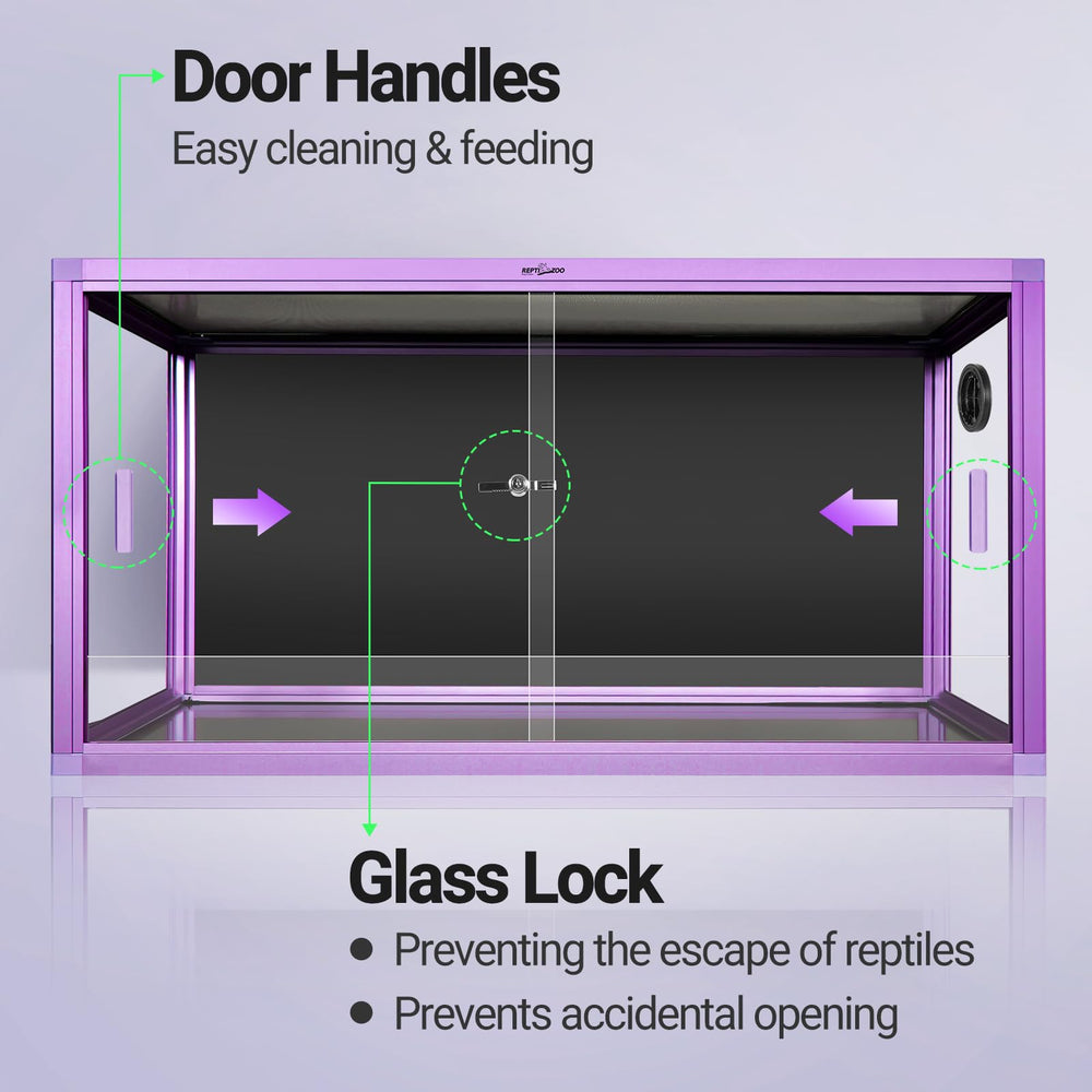 REPTI ZOO tempered glass door closeup with secure access