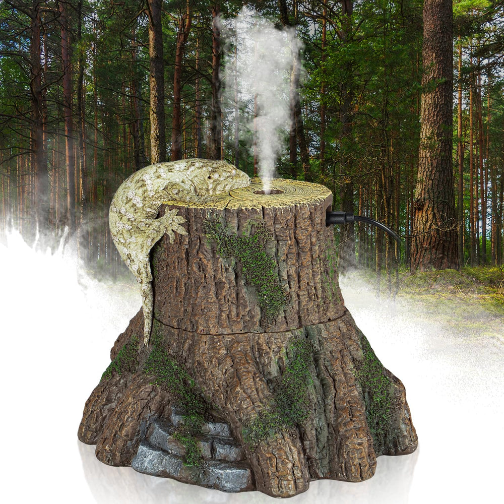 REPTIZOO tree trunk humidifier enhances terrarium realism while maintaining humidity.