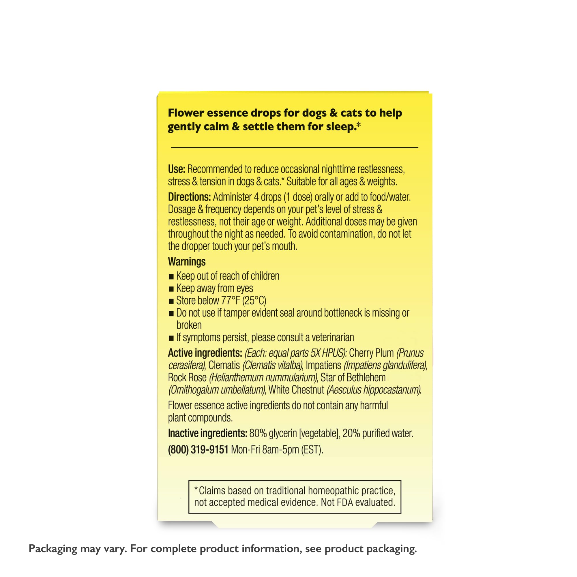 RESCUE Pet Sleep Dropper label detail notes plant-based alcohol-free ingredients