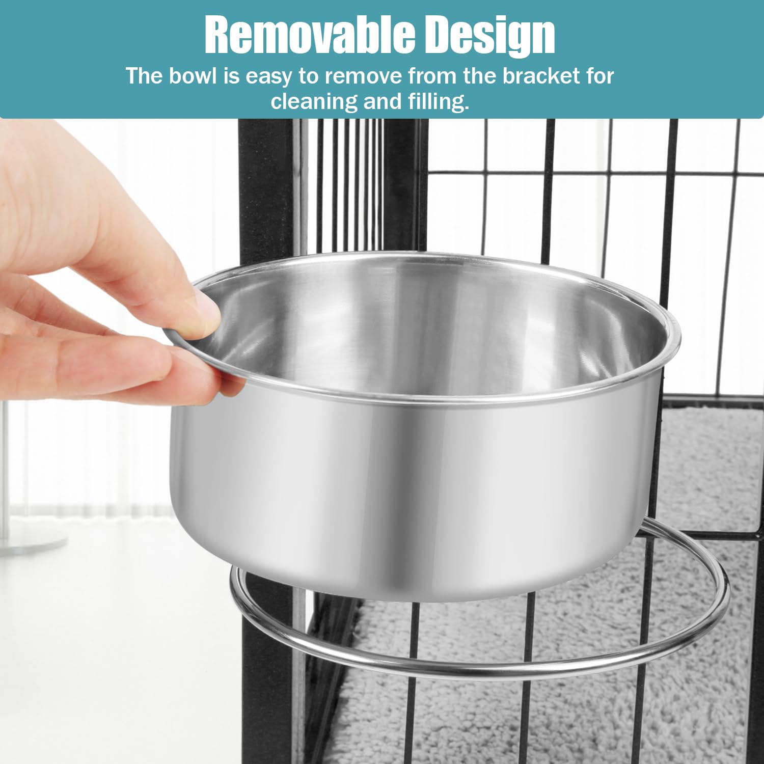 Reshiho cage-mount feeder dish removable for easy cleaning.