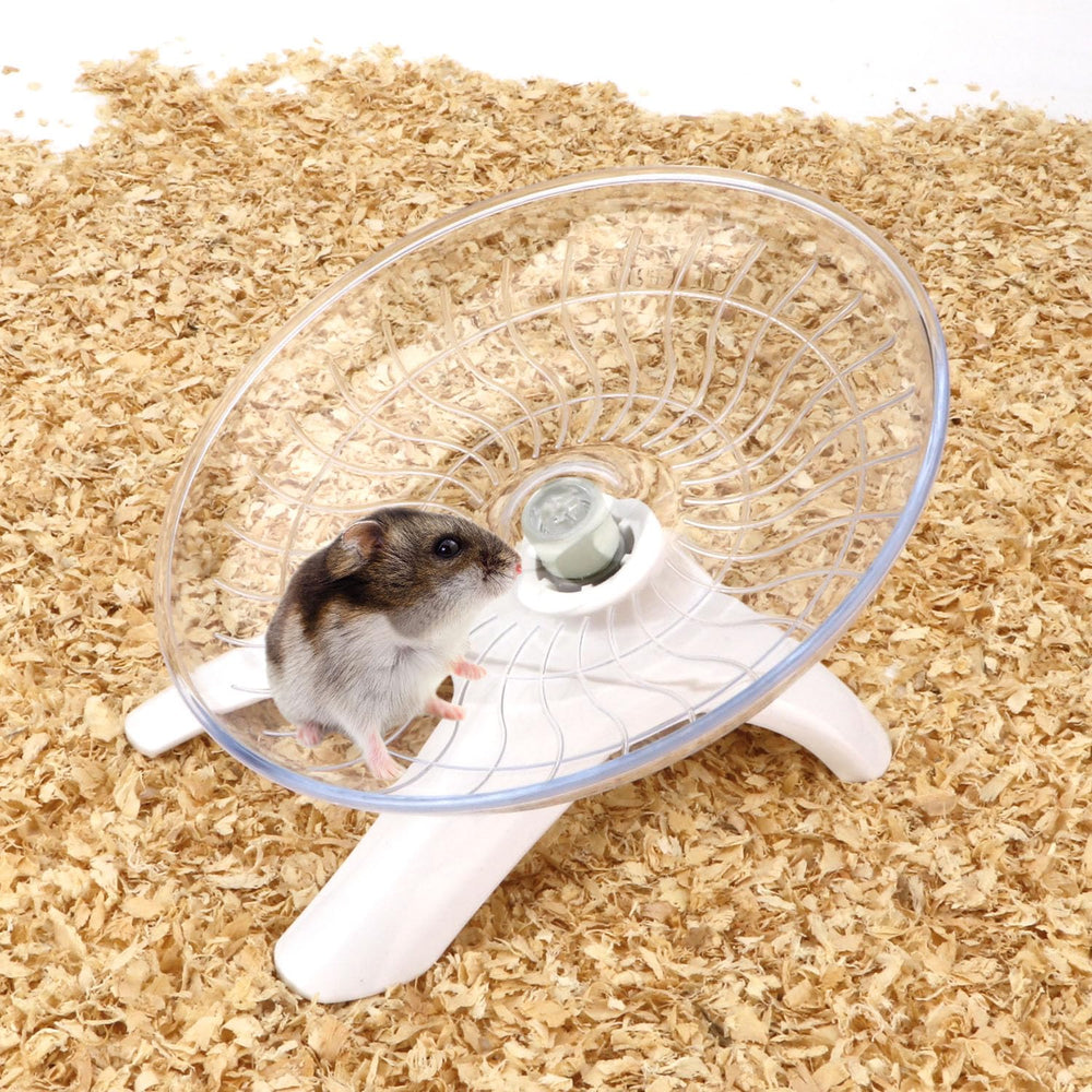Reshiho hamster wheel flying-saucer-design emphasizes saucer-style exercise.