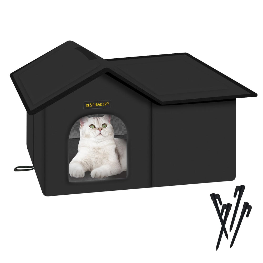 Rest-Eazzzy cat house outdoor canopy—waterproof shelter keeps cats dry and warm