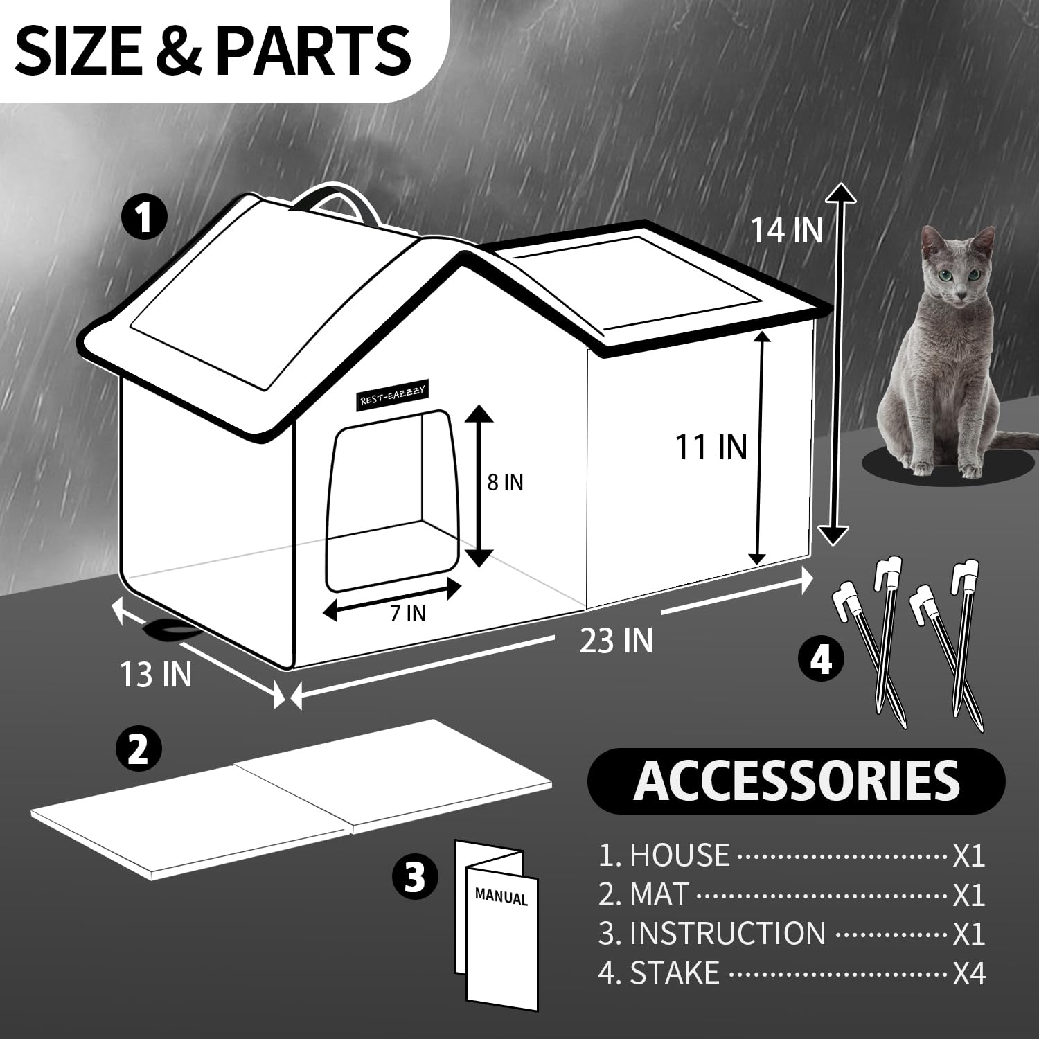 Rest-Eazzzy cat house long clips—secure shelter against wind