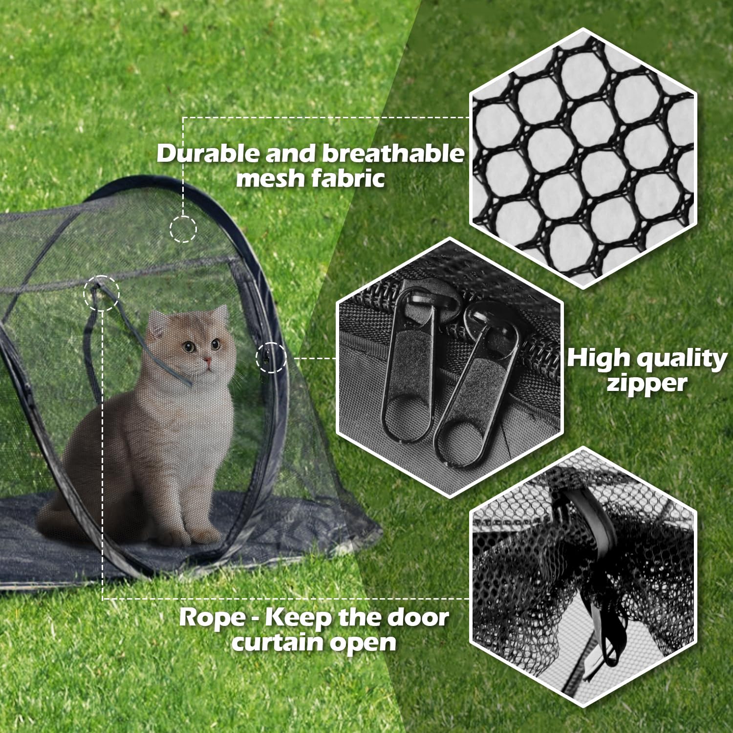 Rest-Eazzzy Cat Tent Outdoor uses sturdy bendable rods to help keep pets safe.