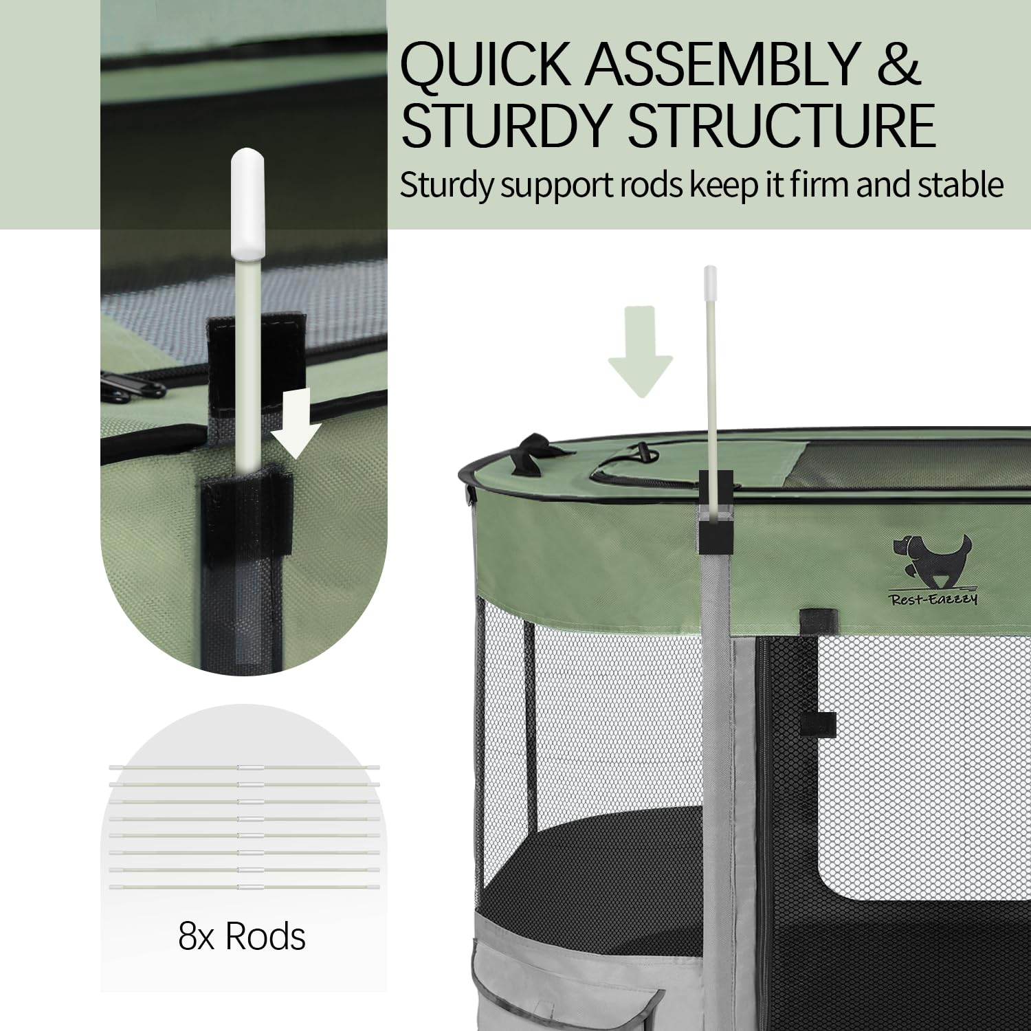 Rest-Eazzzy foldable dog pen setup green demonstrates instant, tool-free assembly.