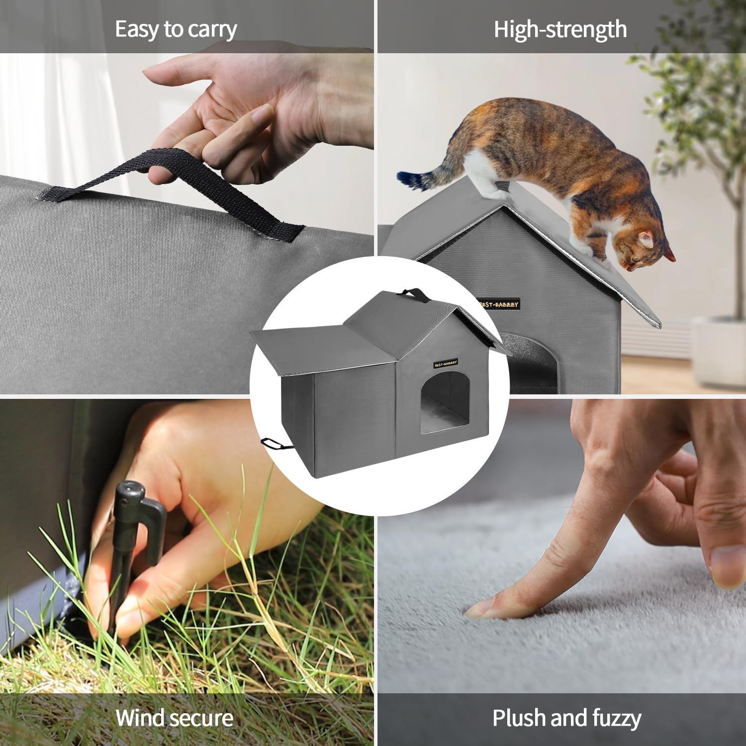 Rest-Eazzzy outdoor cat house portable carry handle enables easy relocation.