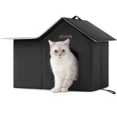 Rest-Eazzzy outdoor cat house front view highlights weatherproof shelter for feral cats during harsh weather