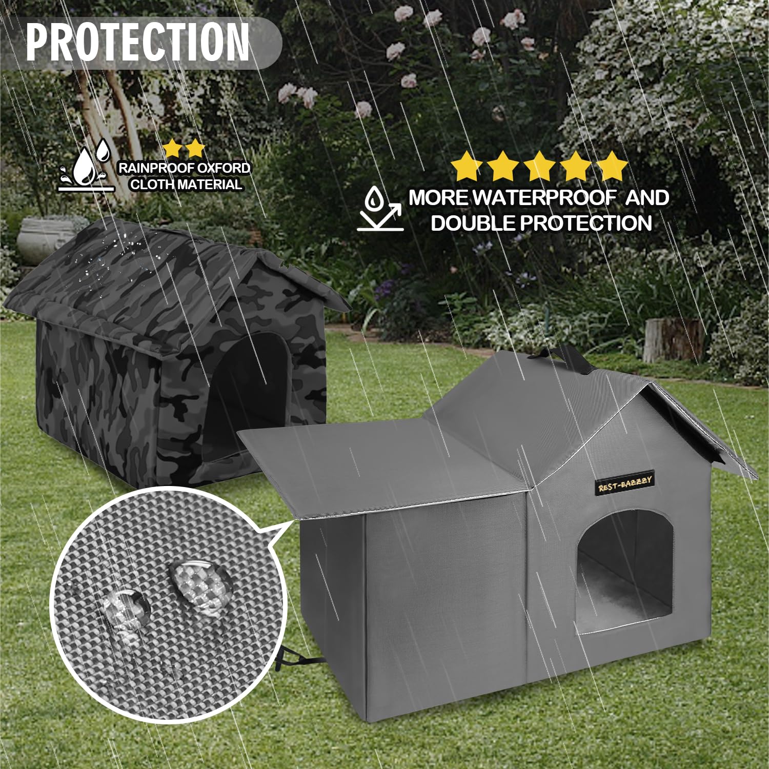 Rest-Eazzzy outdoor cat house insulated mat interior provides warmth and comfort.