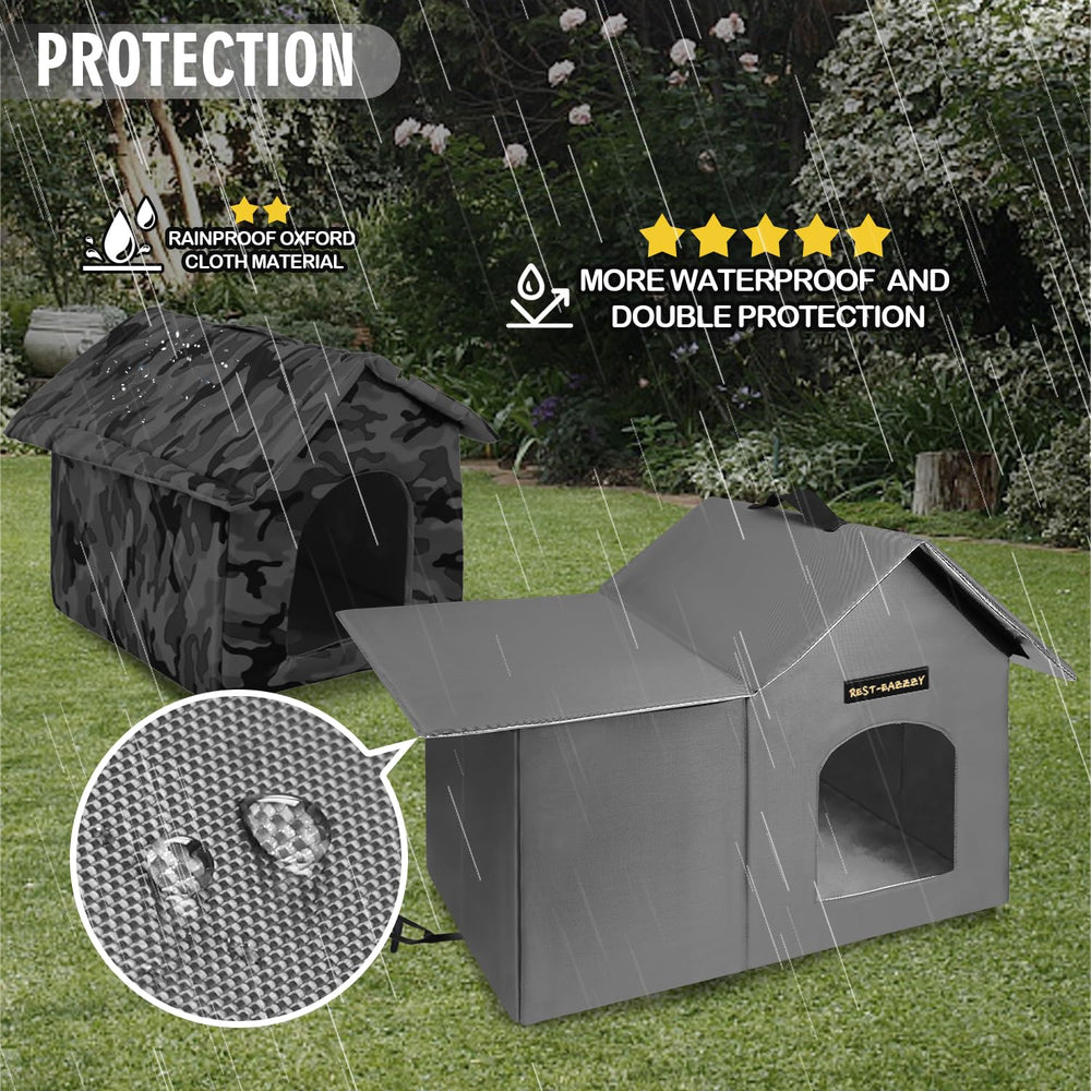 Rest-Eazzzy outdoor cat house insulated mat interior provides warmth and comfort.