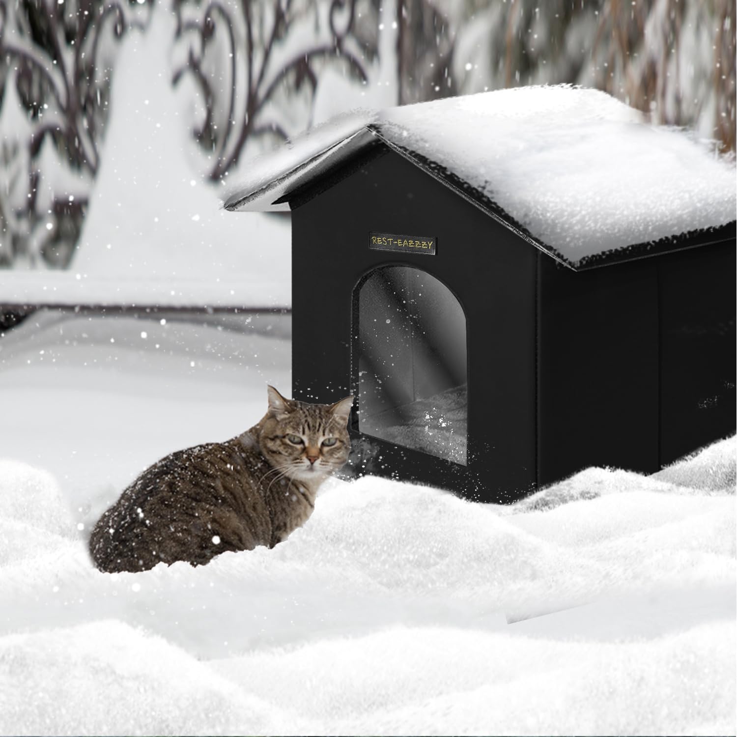 Rest-Eazzzy outdoor cat house never-blow-away design stays put in gusts