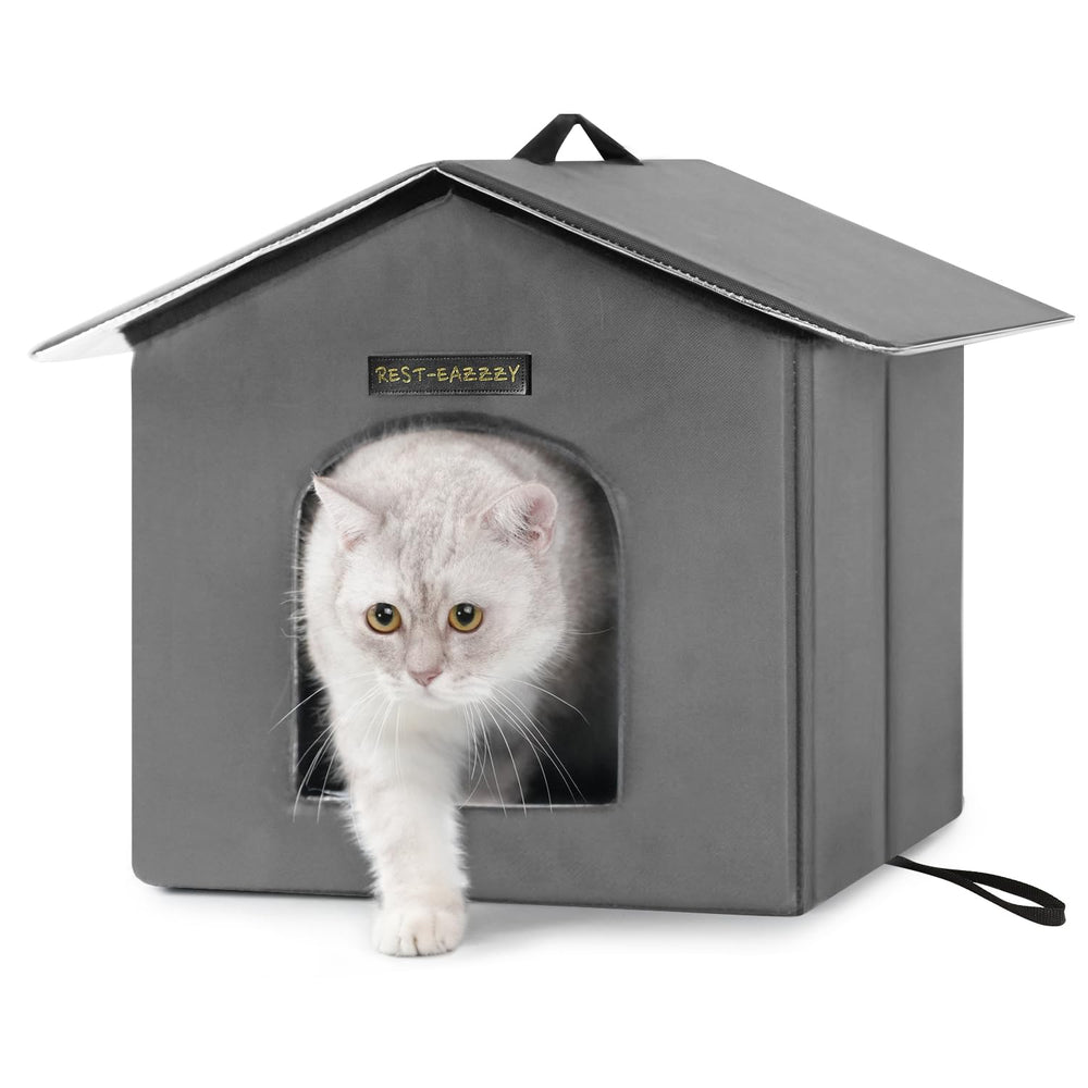 Rest-Eazzzy outdoor cat house top view shows compact weatherproof shelter for feral cats