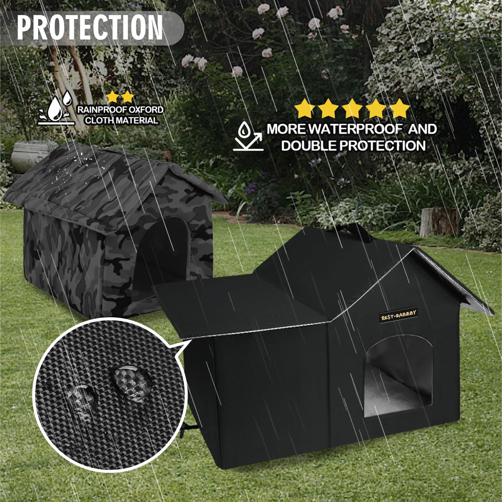 Rest-Eazzzy outdoor cat house weatherproof roof keeps interior dry during rain and snow