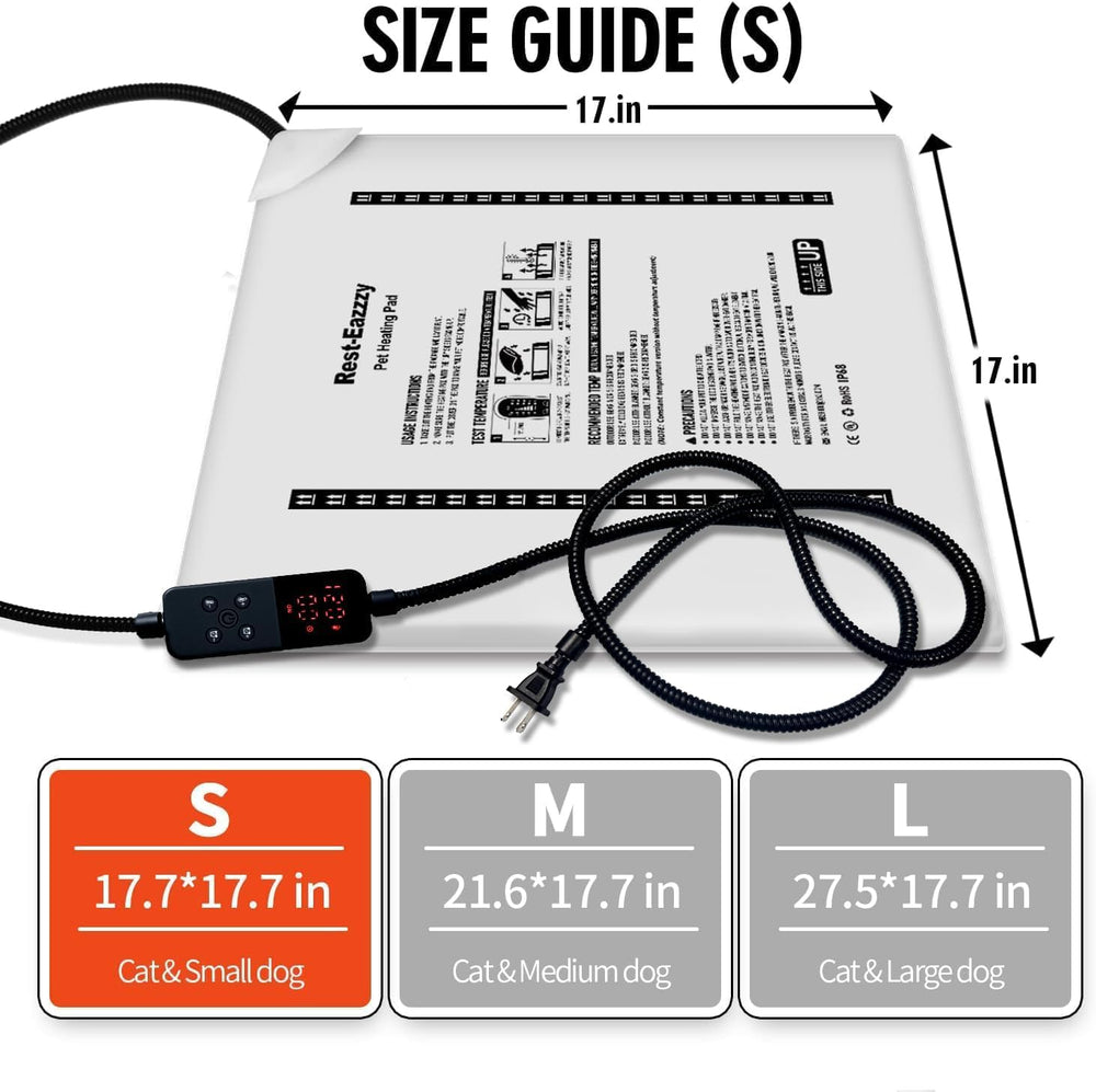 Rest-Eazzzy pet heating pad safety-design highlights chew-resistant cable protection.