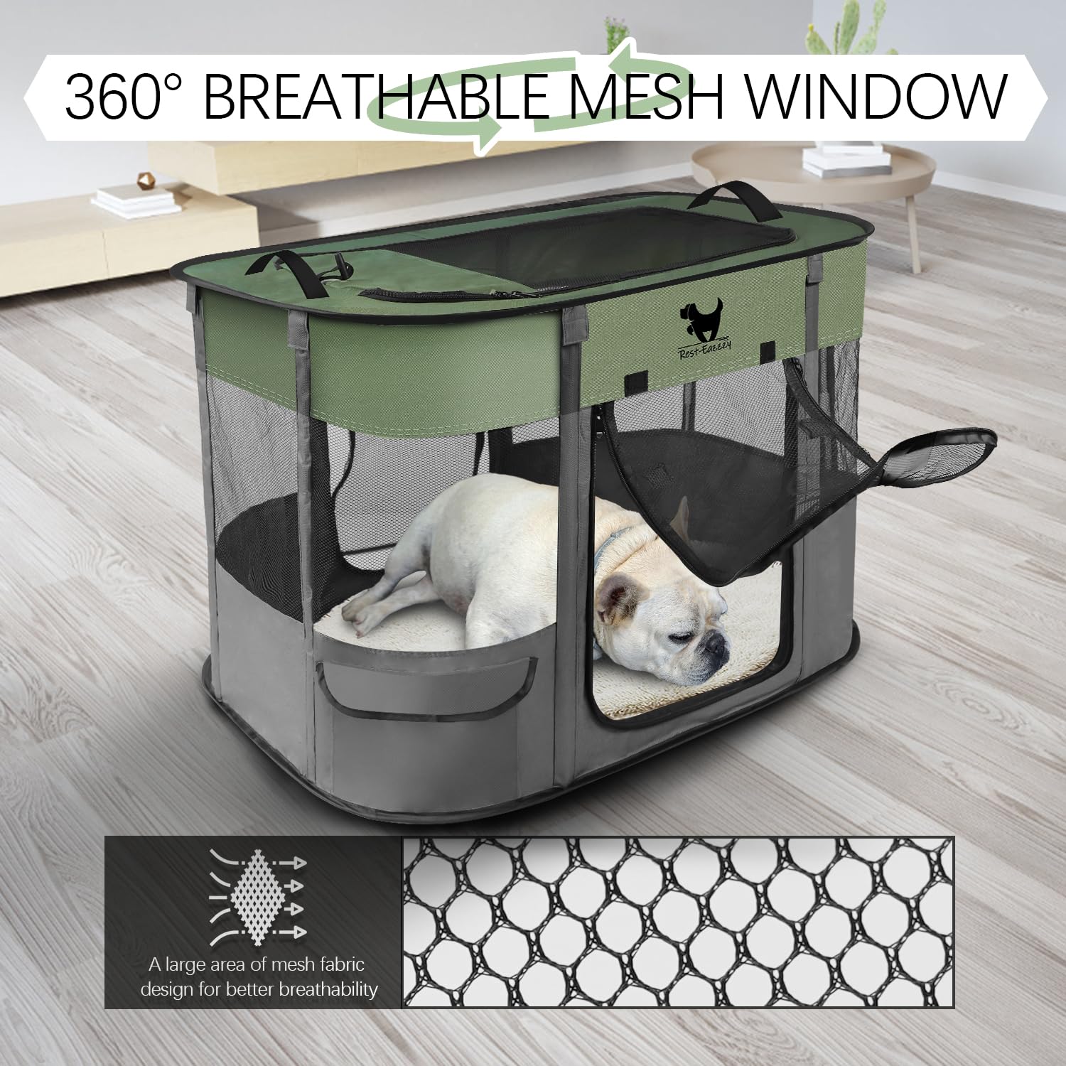 Rest-Eazzzy playpen removable top green enables flexible ventilation and shade.