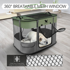 Rest-Eazzzy playpen removable top green enables flexible ventilation and shade.