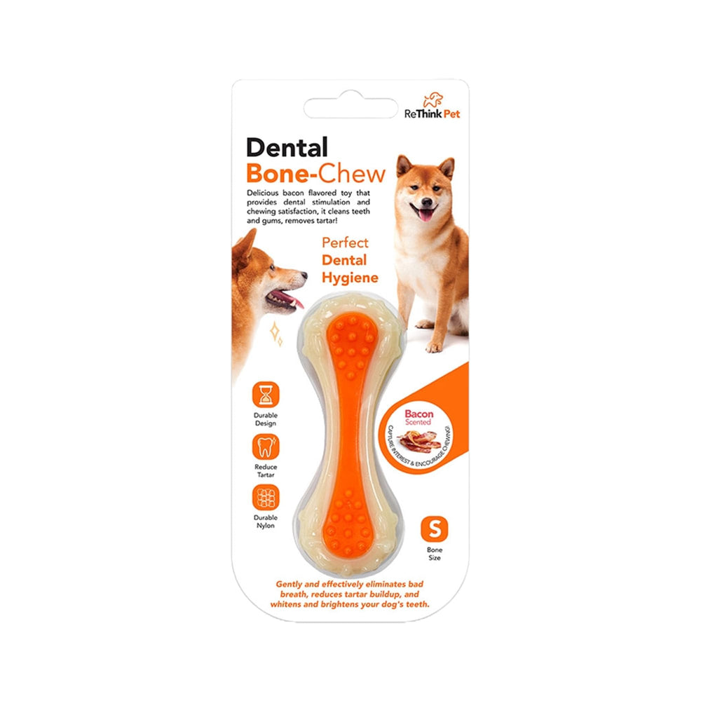 ReThink Pet dental bone chew small bacon-orange toy for engaging dental-chewing play.