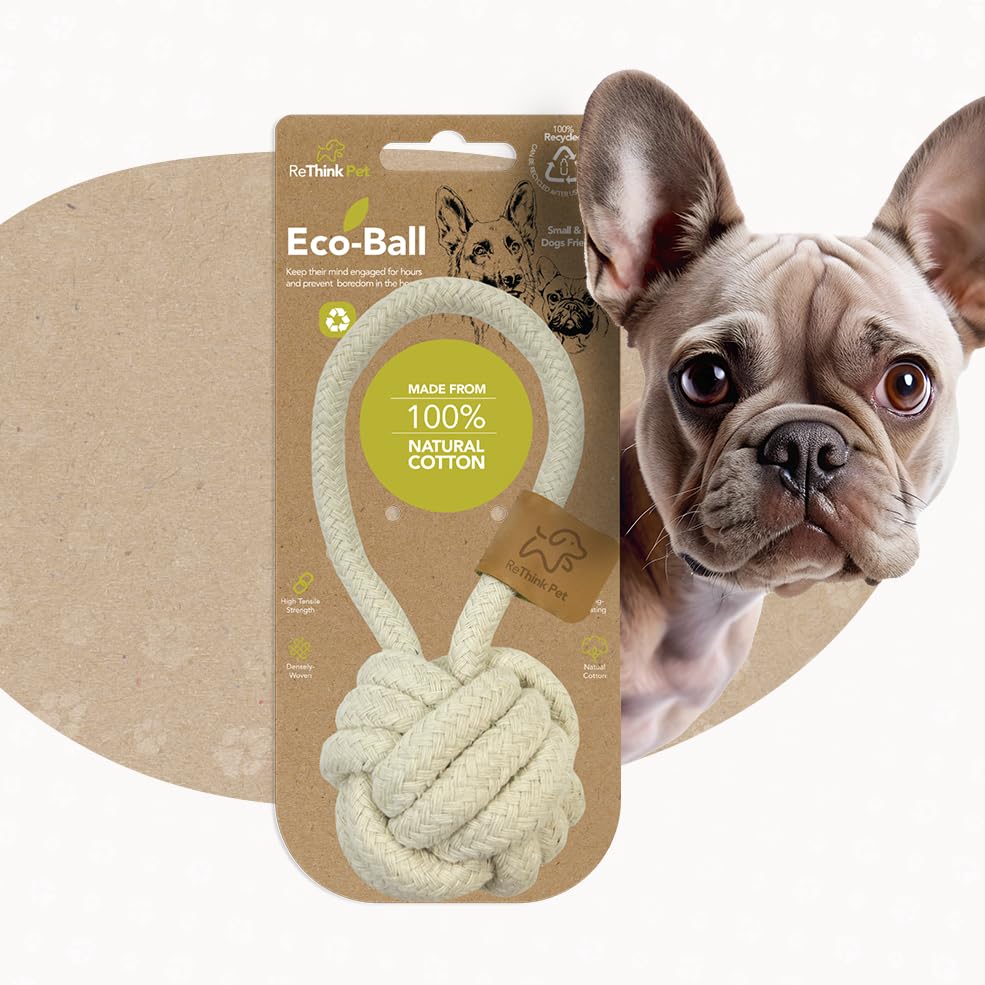 ReThink Pet Eco Cotton Rope Ball Toy densely woven close-up highlights durability.