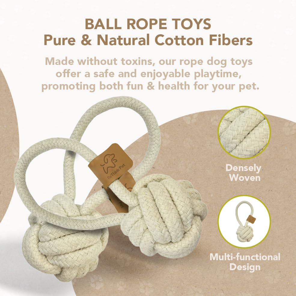 ReThink Pet Eco Cotton Rope Ball Toy dental-friendly play during fetch.