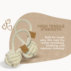 ReThink Pet Eco Cotton Rope Ball Toy tug-ready pose demonstrates high tensile strength.
