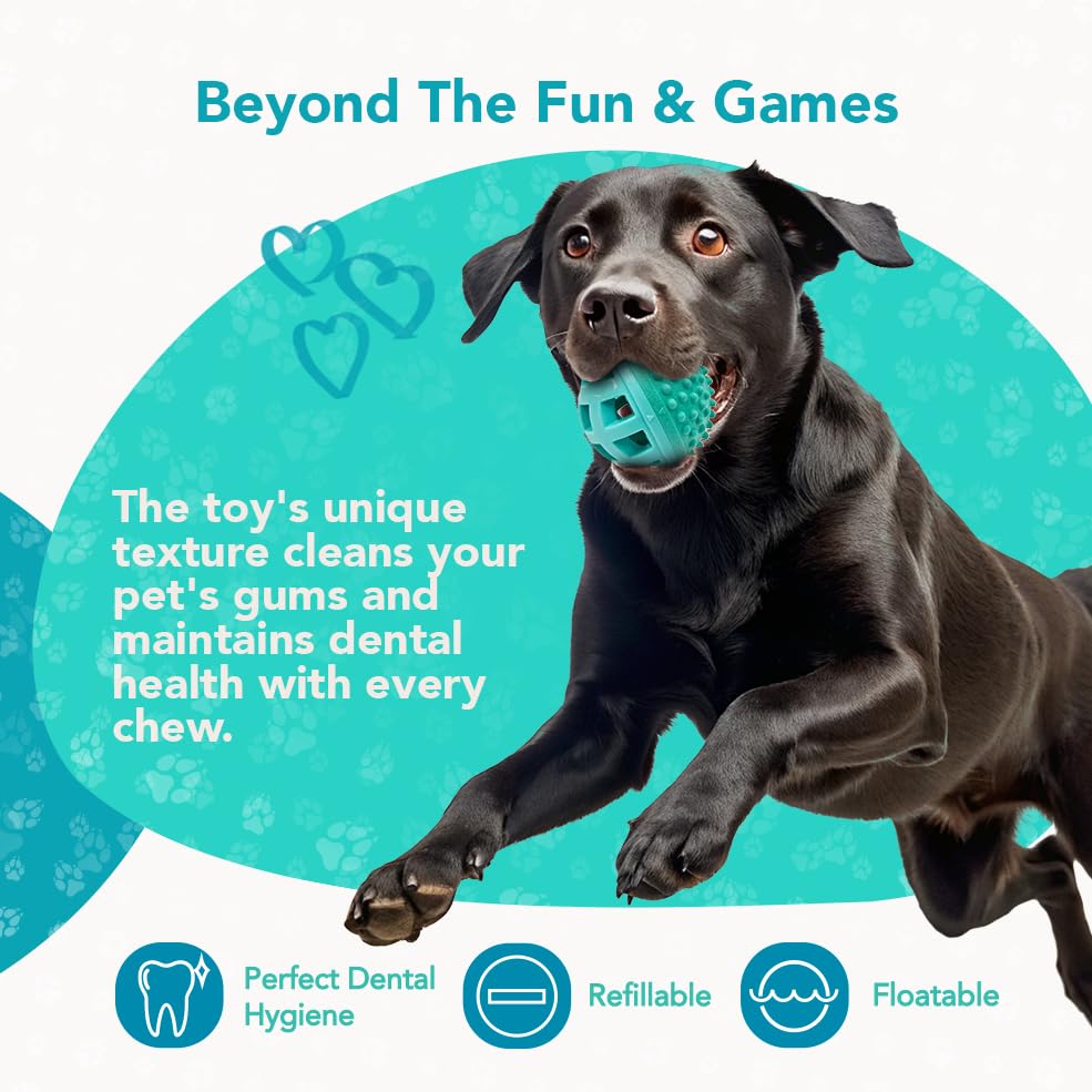 ReThink Pet treat dispenser ball toy dental-benefit focus shows gum-safe massage during play