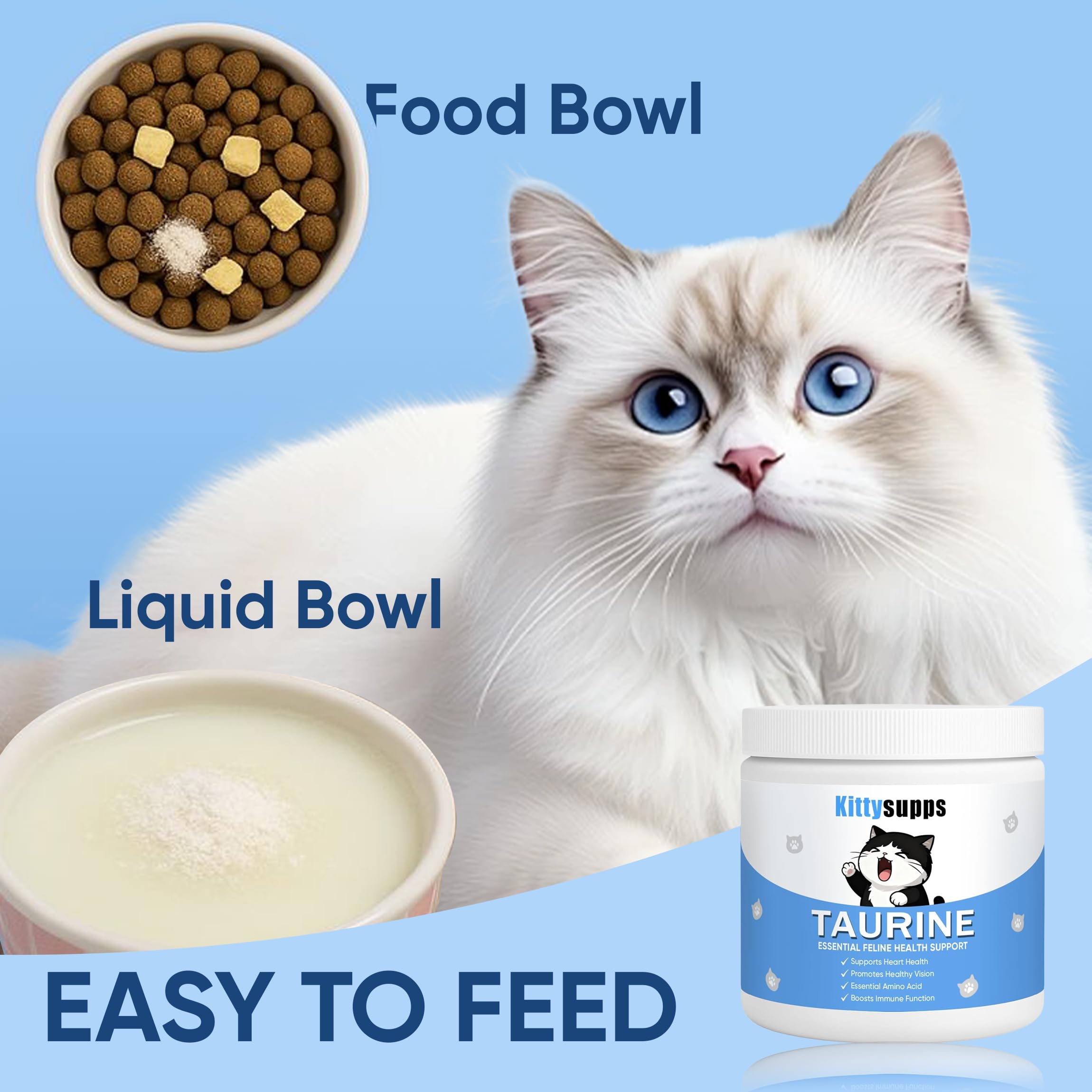 RETPMOSO KittySupps Taurine supports potential health benefits like heart function and vision.