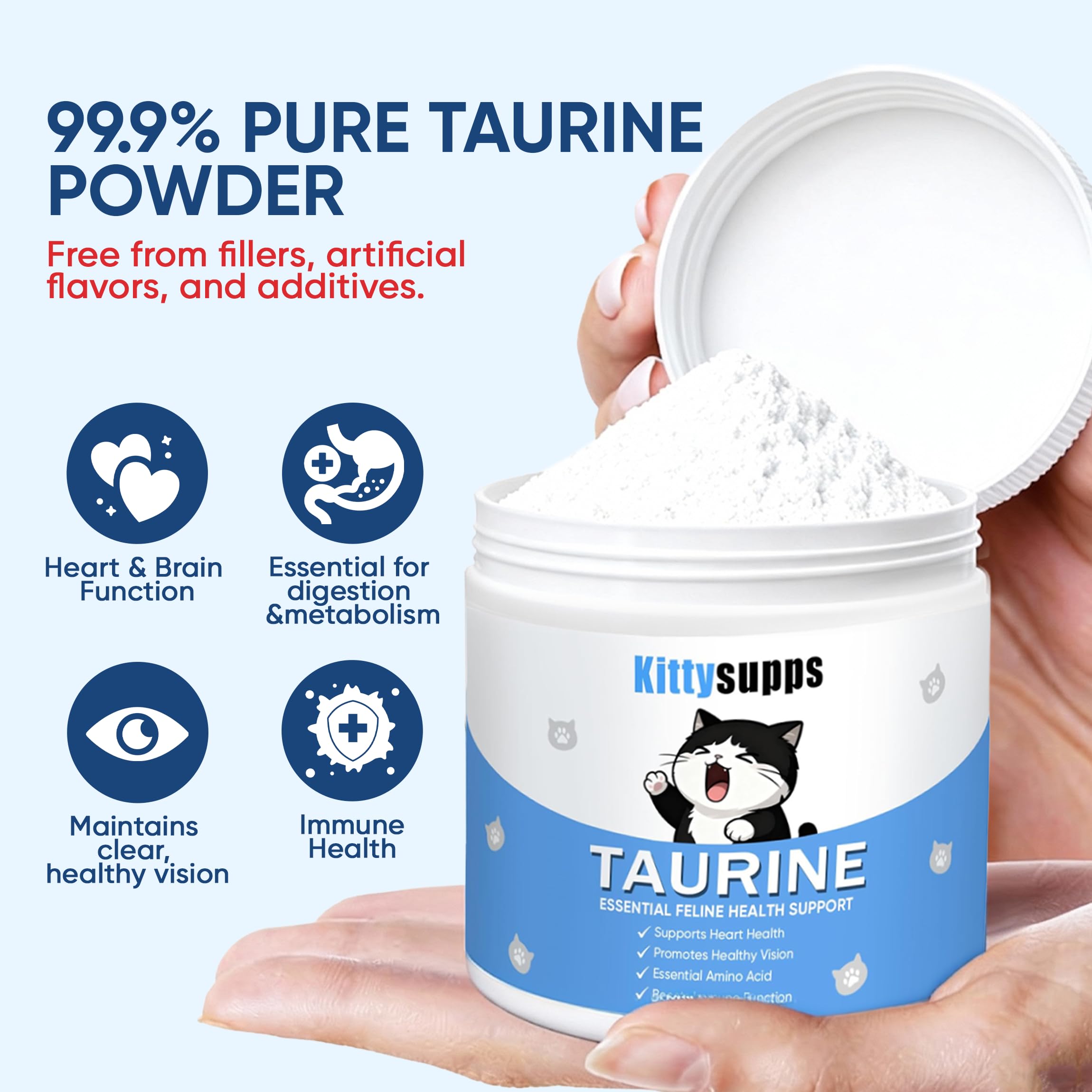 RETPMOSO KittySupps Taurine scoop image demonstrates easy portion control for mixed meals.