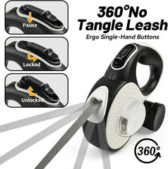 Retractable dog leash 360-degree rotation prevents tangling during outdoor adventures.