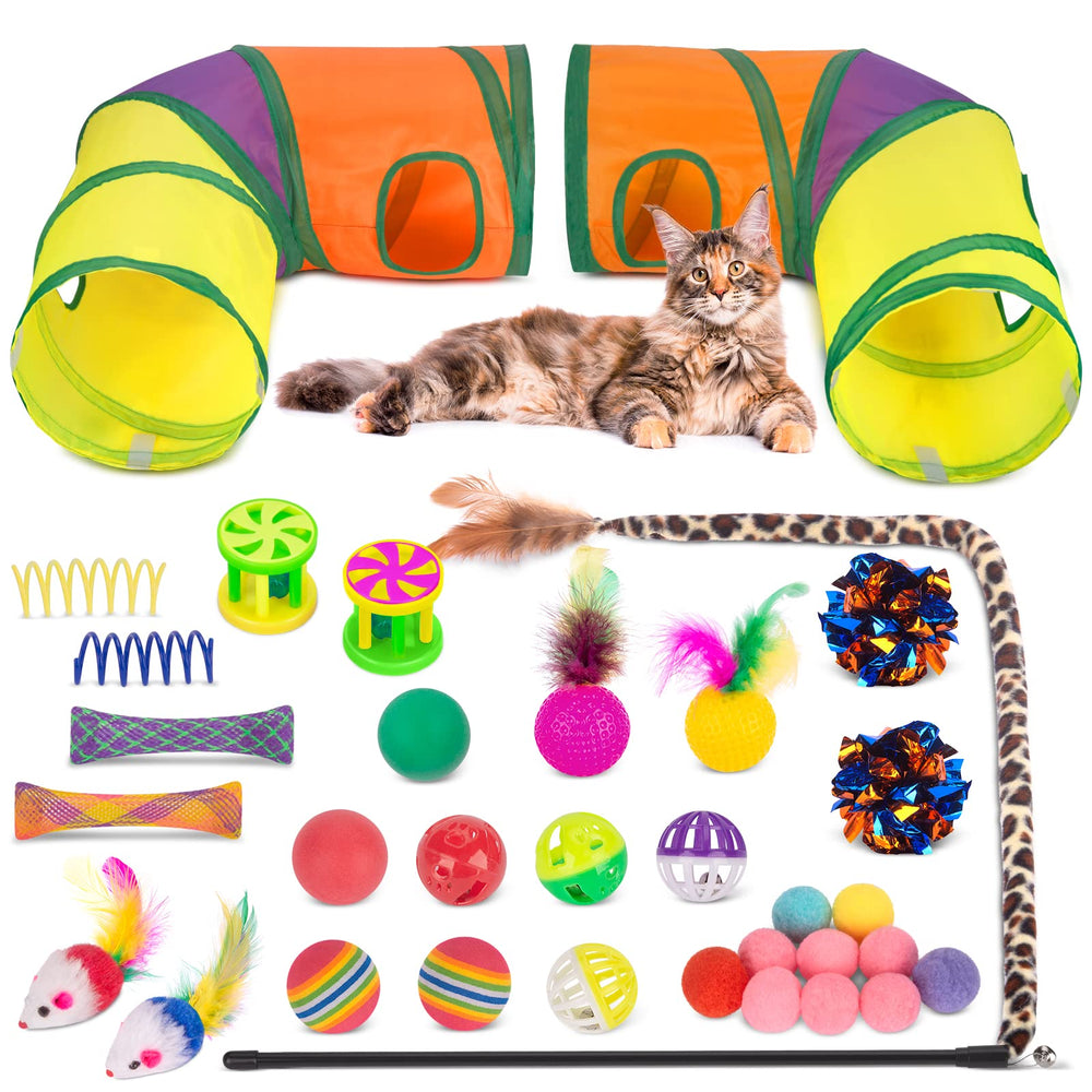 Retro Shaw 33Pcs cat toys set with tunnels promotes active play and mental stimulation