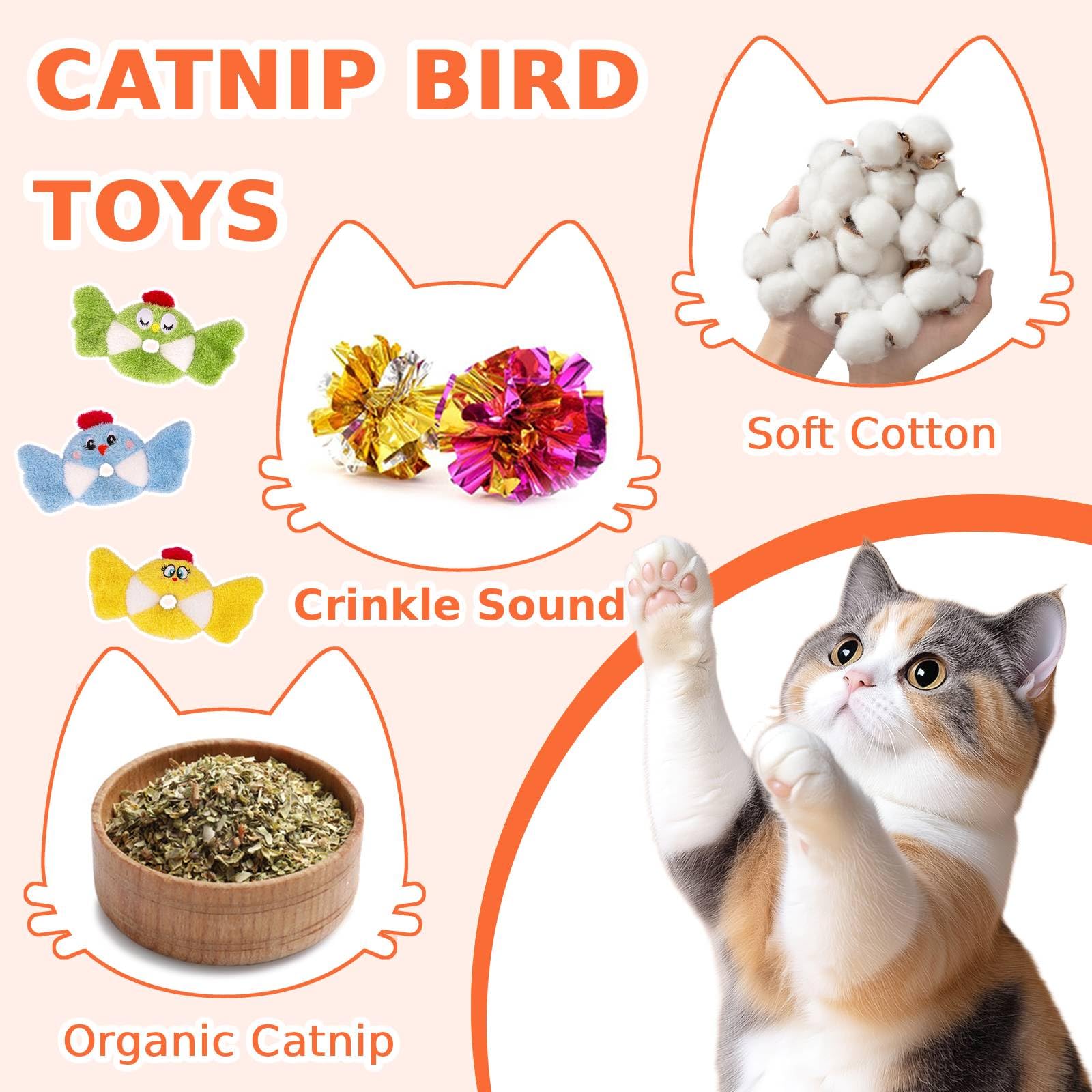 Retro Shaw cat toys crinkle bird action invites auditory cues for stimulating solo play.