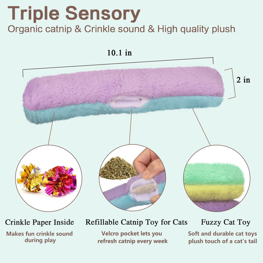 Retro Shaw crinkle sound pillow engages cats with tactile and auditory cues.