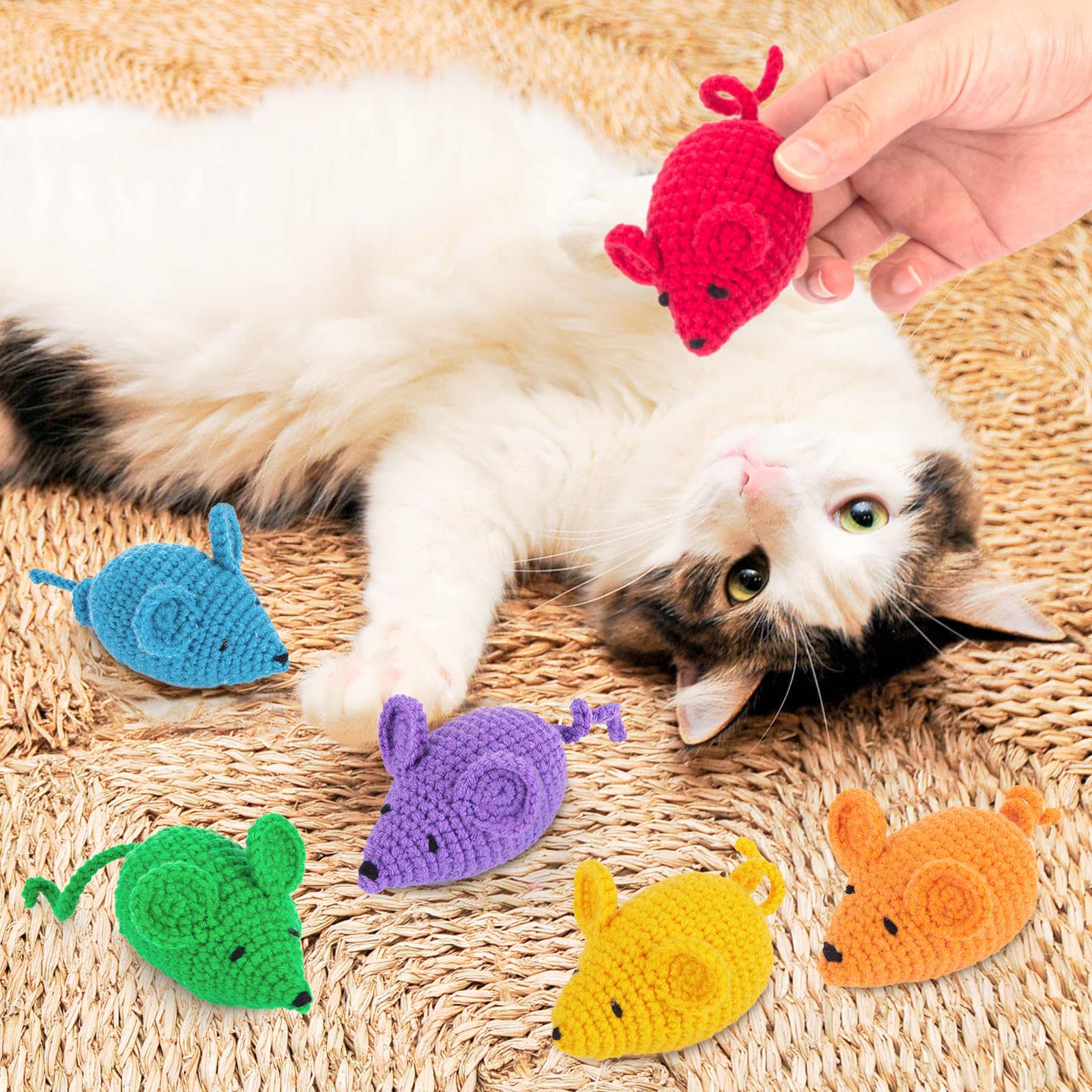 Retro Shaw crochet catnip mice in packaging makes a ready gift for cat lovers