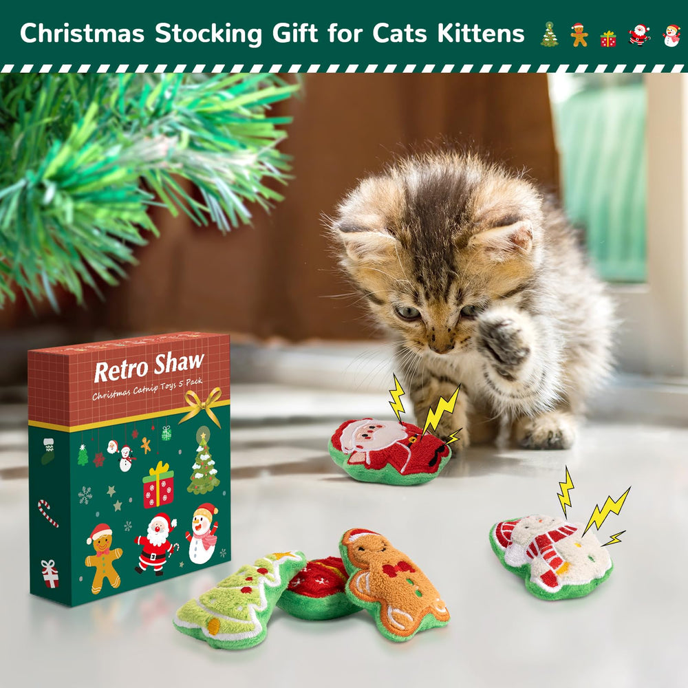 Retro Shaw Christmas cat toys Gingerbread Man plush encourages biting and interactive play.