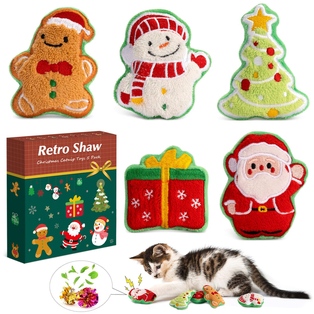 Retro Shaw Christmas cat toys Santa Claus plush promotes active play and batting fun.