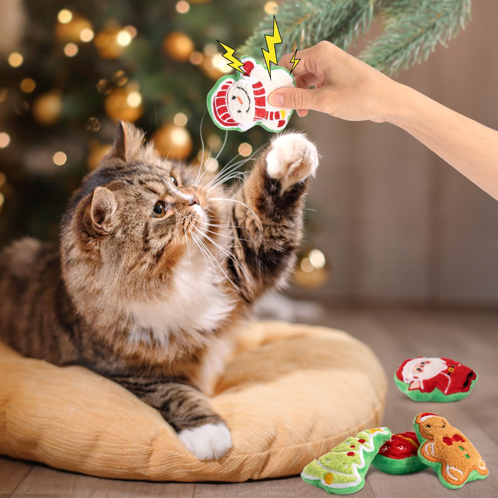 Retro Shaw Christmas cat toys Snowman plush delivers crinkle sounds for curious engagement.