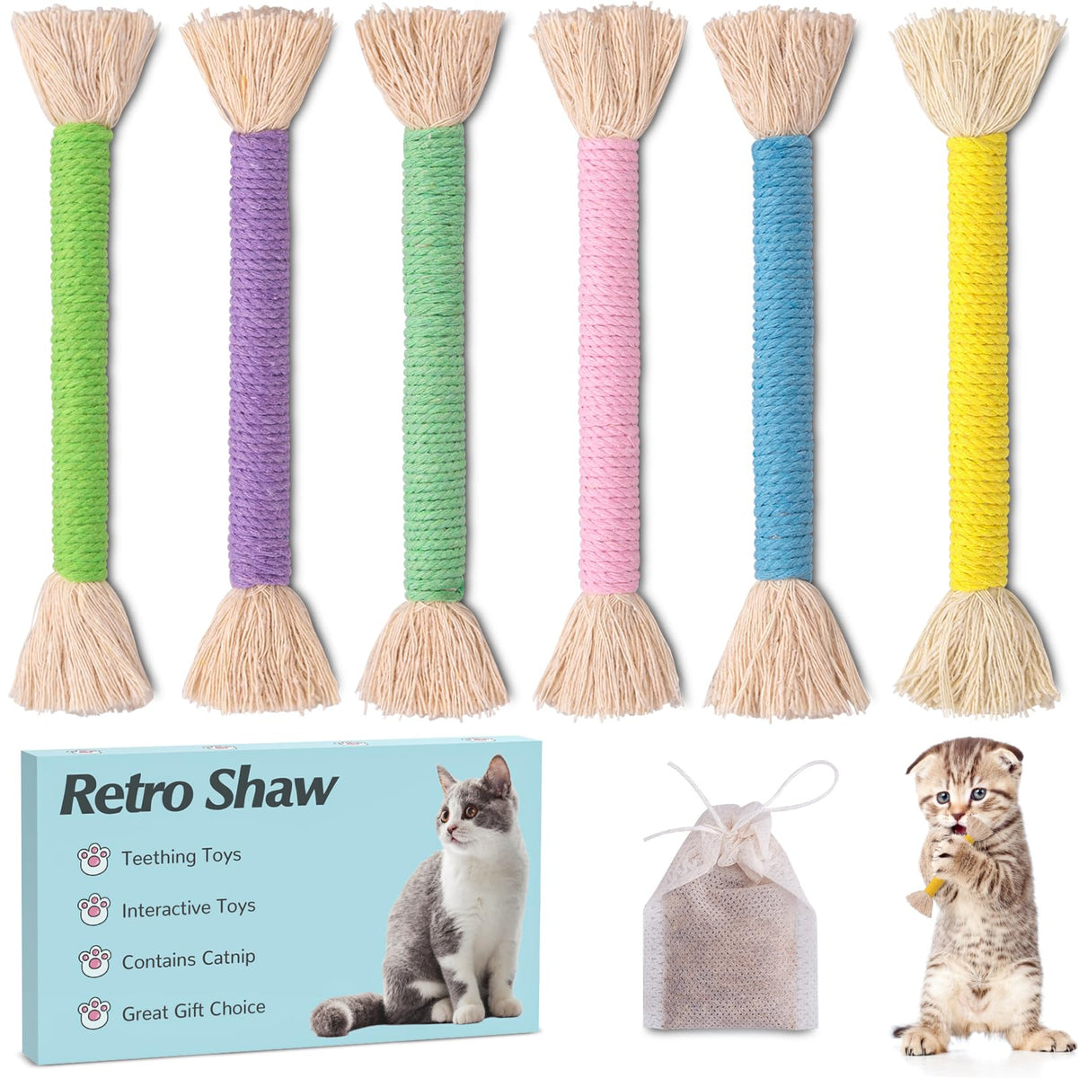 Retro Shaw kitten toys 4pcs for interactive play and safe chewing.