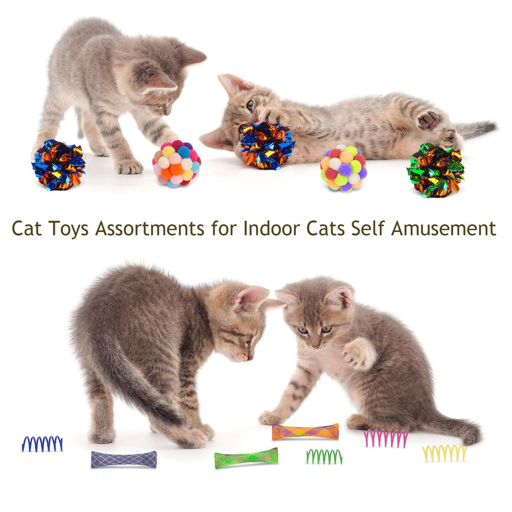 Retro Shaw rainbow balls offer colorful motion to excite playful cats.