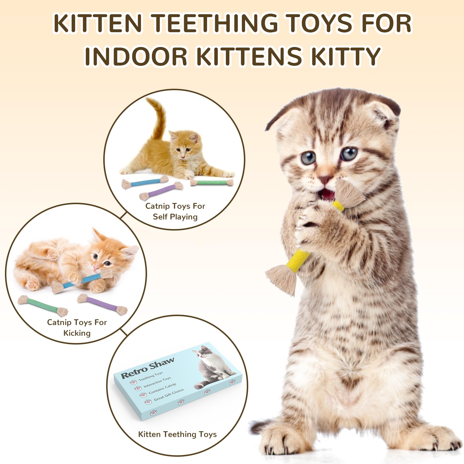 Retro Shaw refillable catnip bags showing natural catnip and silvervine for enticing play.