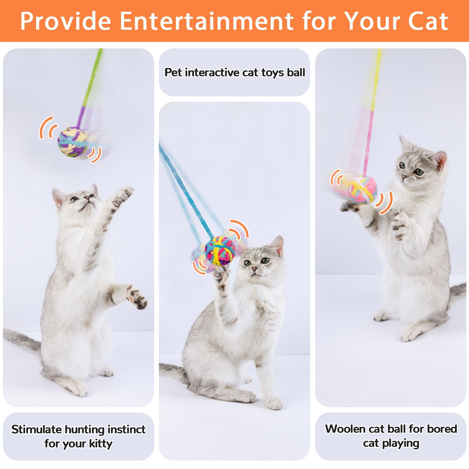 Retro Shaw soft-wool pom-pom balls invite light pokes and playful pounces