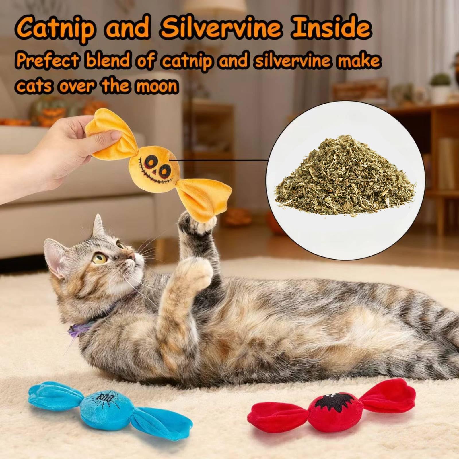 Retro Shaw trick or treat cat toys set designed for kicking tossing and interactive play.
